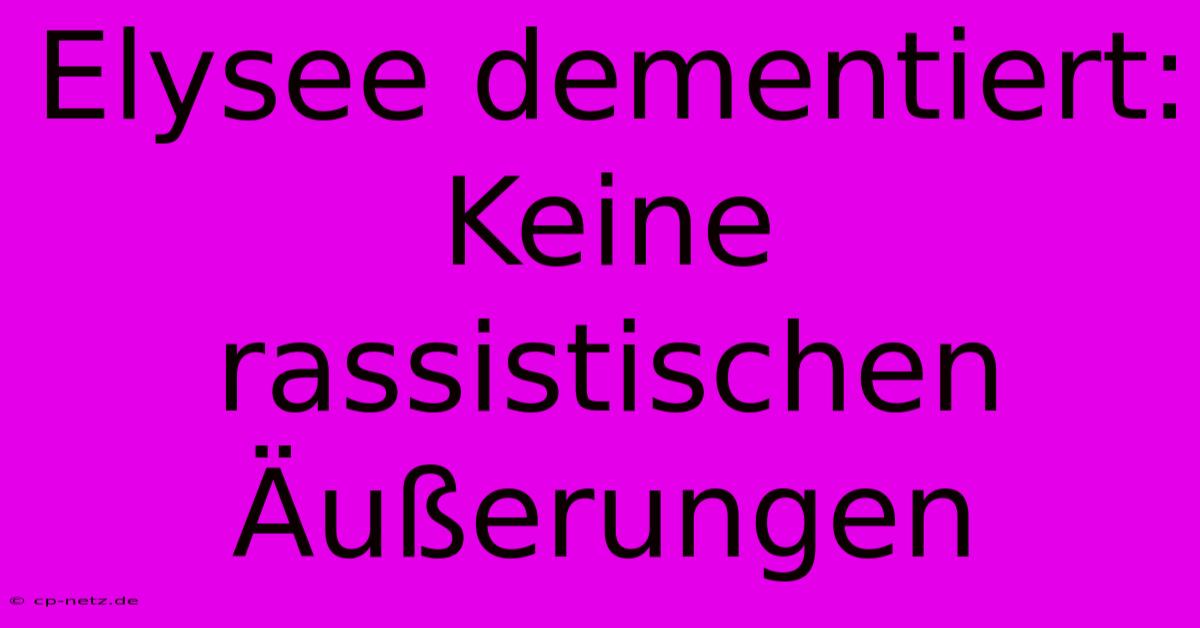 Elysee Dementiert: Keine Rassistischen Äußerungen