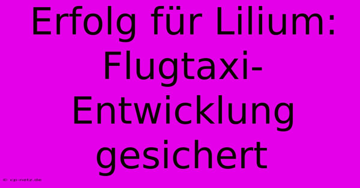 Erfolg Für Lilium: Flugtaxi-Entwicklung Gesichert