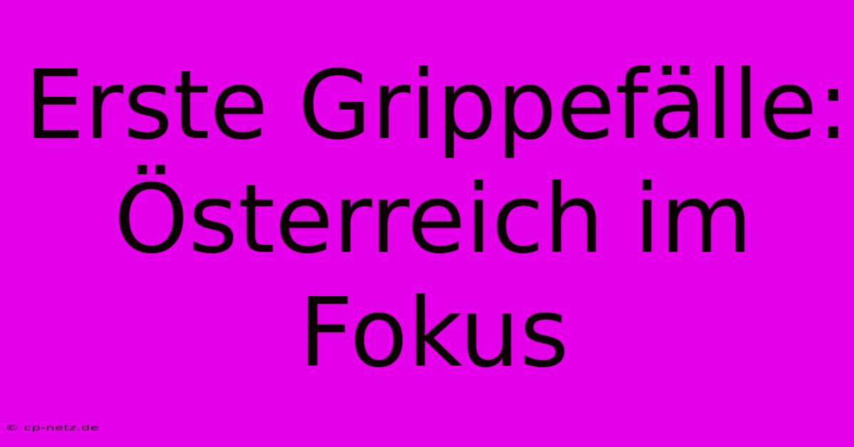 Erste Grippefälle: Österreich Im Fokus