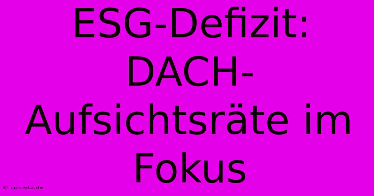 ESG-Defizit: DACH-Aufsichtsräte Im Fokus