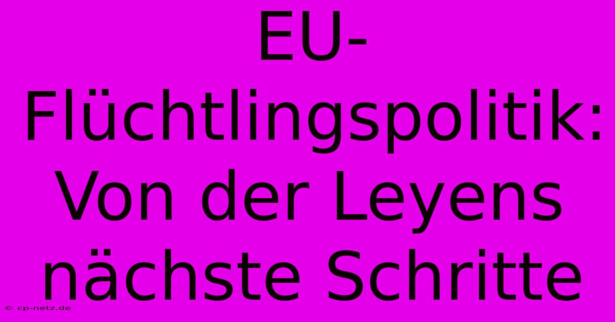 EU-Flüchtlingspolitik: Von Der Leyens Nächste Schritte