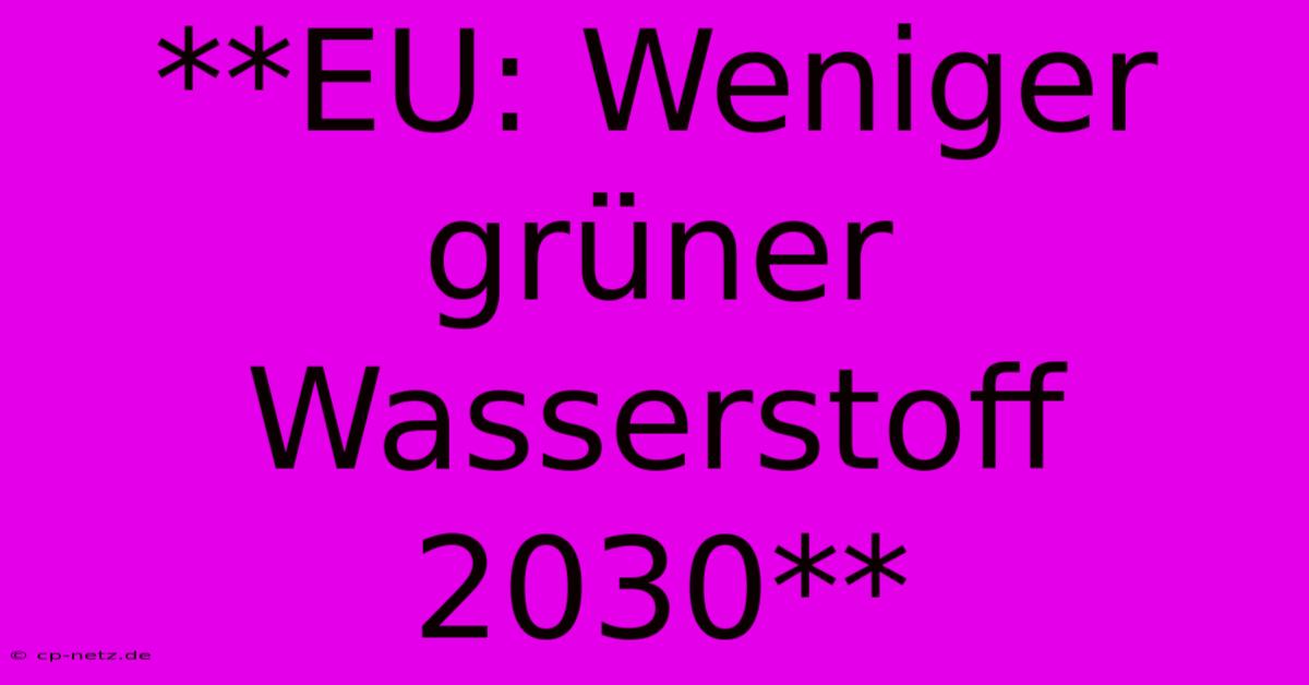 **EU: Weniger Grüner Wasserstoff 2030**