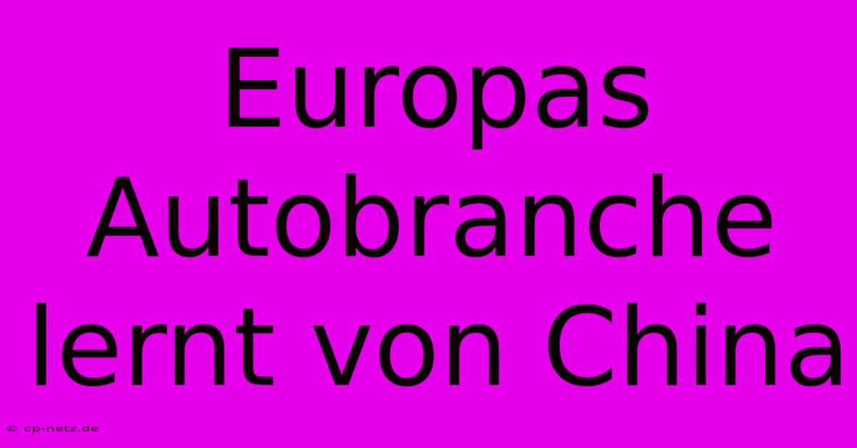 Europas Autobranche Lernt Von China