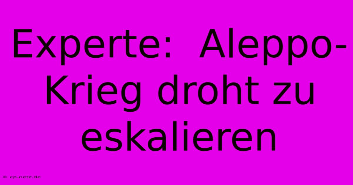 Experte:  Aleppo-Krieg Droht Zu Eskalieren