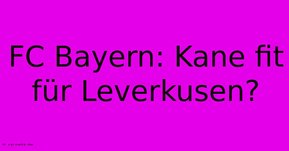 FC Bayern: Kane Fit Für Leverkusen?