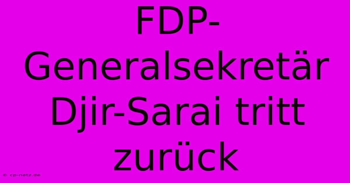 FDP-Generalsekretär Djir-Sarai Tritt Zurück