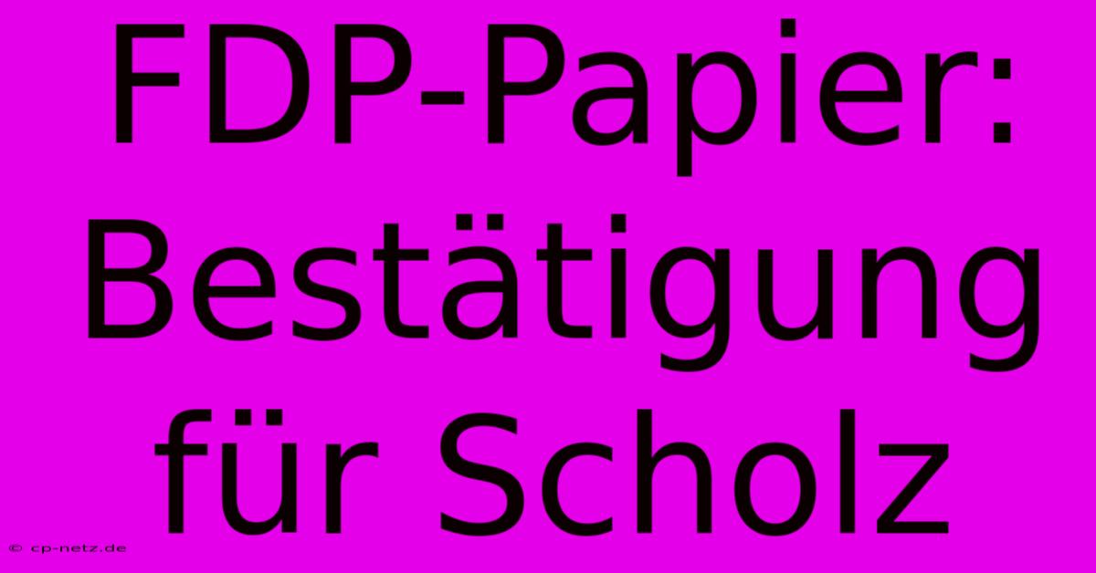 FDP-Papier: Bestätigung Für Scholz