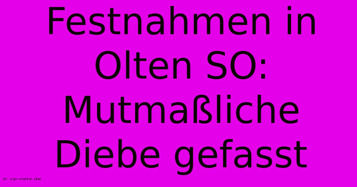 Festnahmen In Olten SO: Mutmaßliche Diebe Gefasst