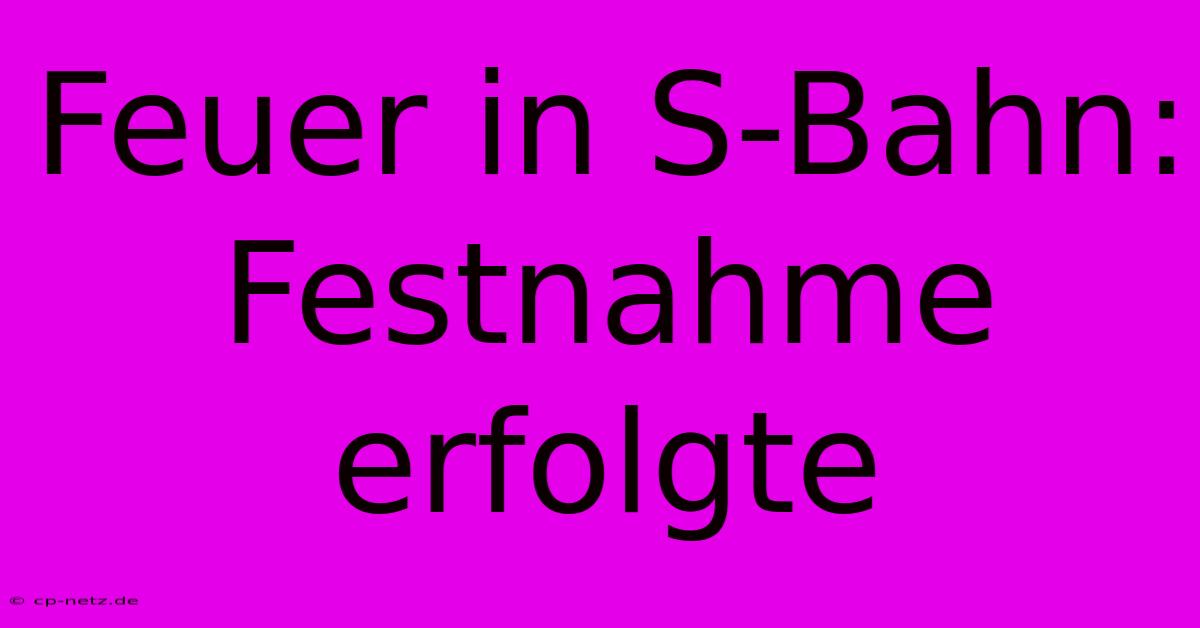 Feuer In S-Bahn: Festnahme Erfolgte