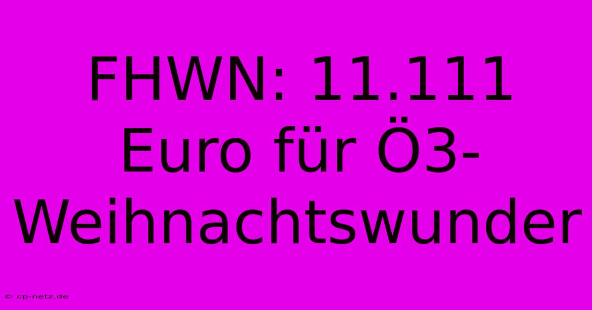 FHWN: 11.111 Euro Für Ö3-Weihnachtswunder