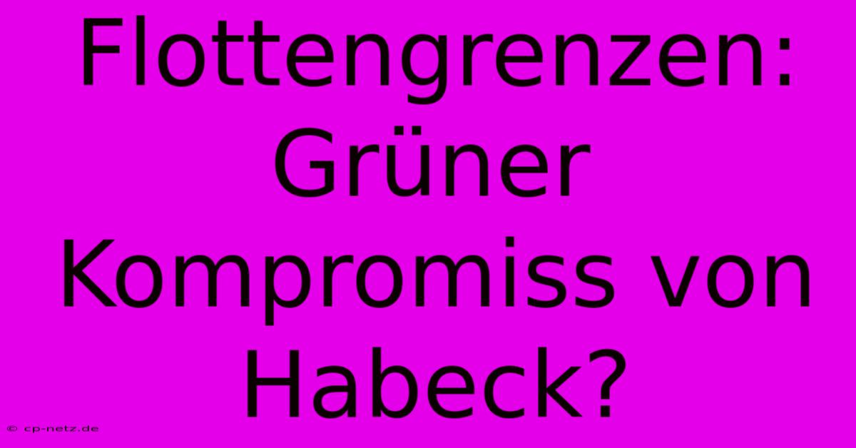 Flottengrenzen: Grüner Kompromiss Von Habeck?