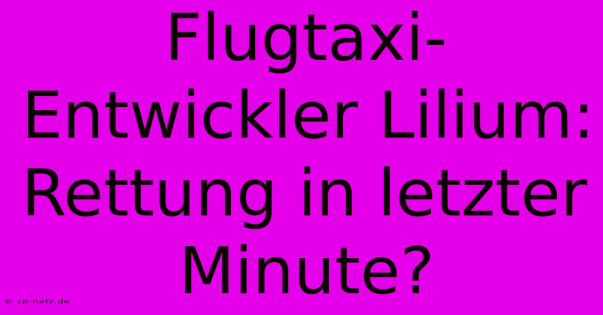 Flugtaxi-Entwickler Lilium: Rettung In Letzter Minute?