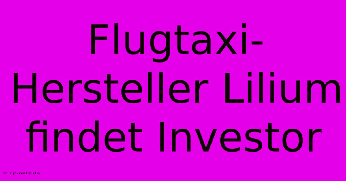 Flugtaxi-Hersteller Lilium Findet Investor