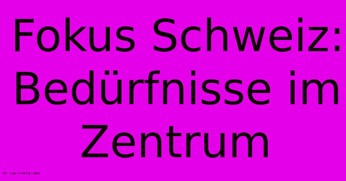 Fokus Schweiz:  Bedürfnisse Im Zentrum