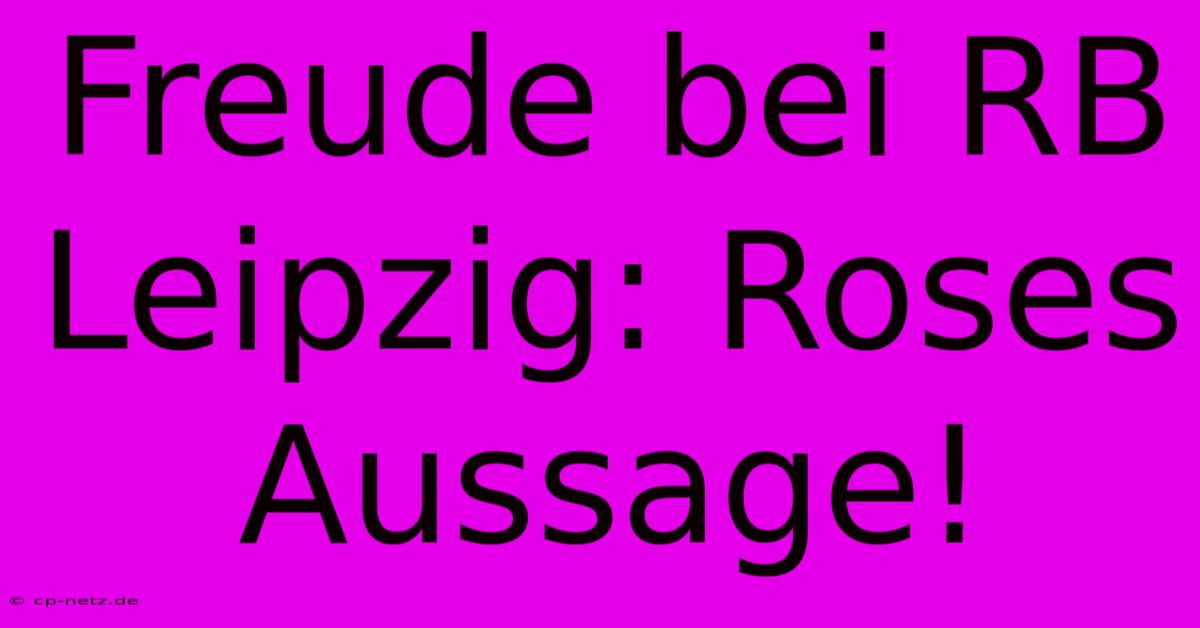 Freude Bei RB Leipzig: Roses Aussage!