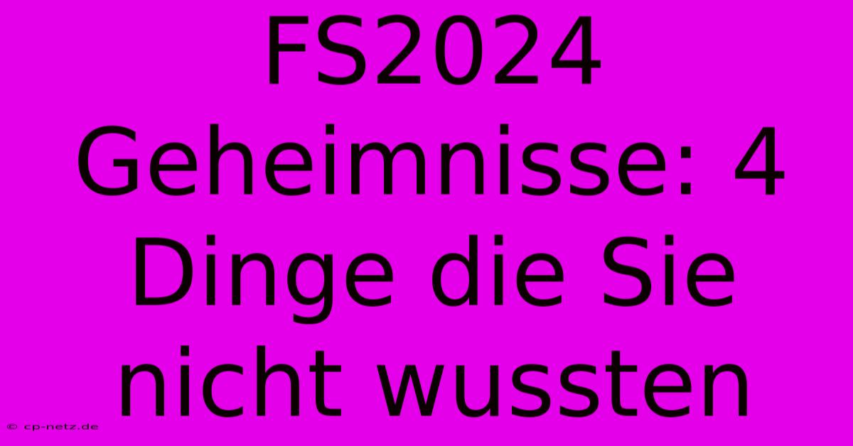 FS2024 Geheimnisse: 4 Dinge Die Sie Nicht Wussten