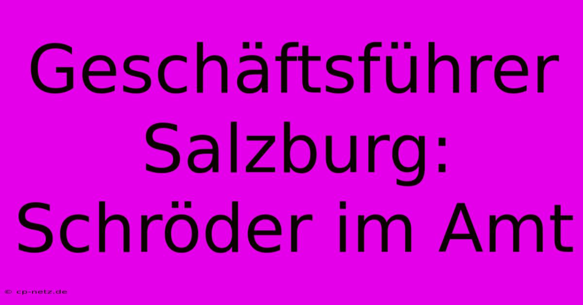 Geschäftsführer Salzburg: Schröder Im Amt