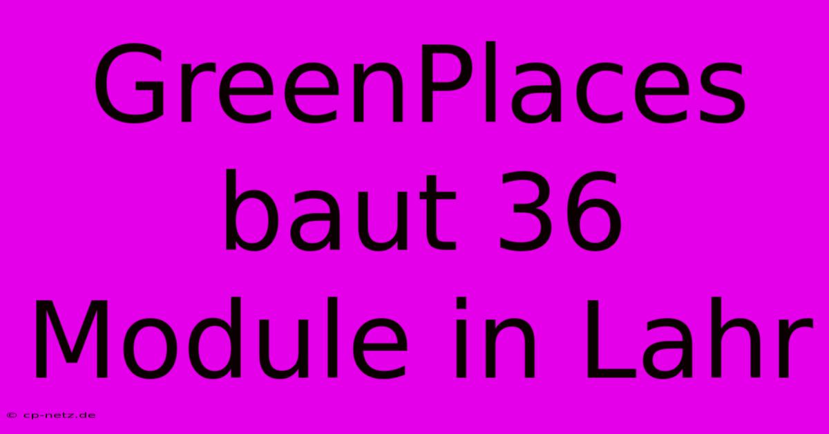 GreenPlaces Baut 36 Module In Lahr