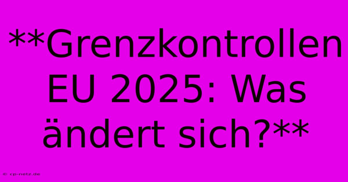 **Grenzkontrollen EU 2025: Was Ändert Sich?**