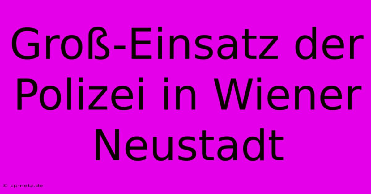 Groß-Einsatz Der Polizei In Wiener Neustadt