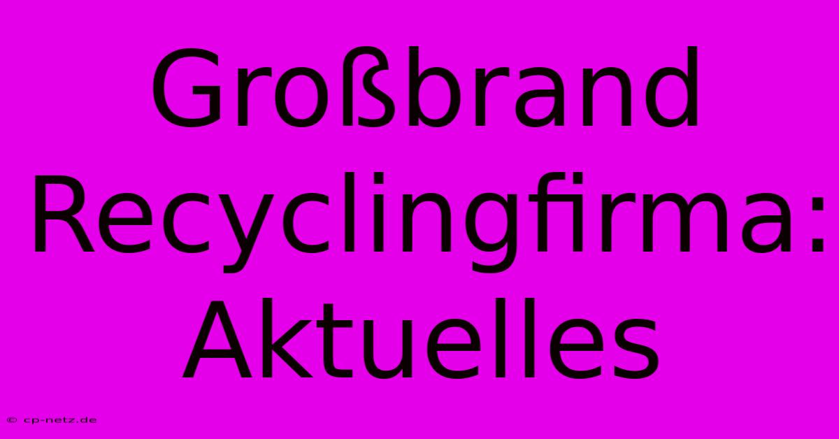 Großbrand Recyclingfirma: Aktuelles