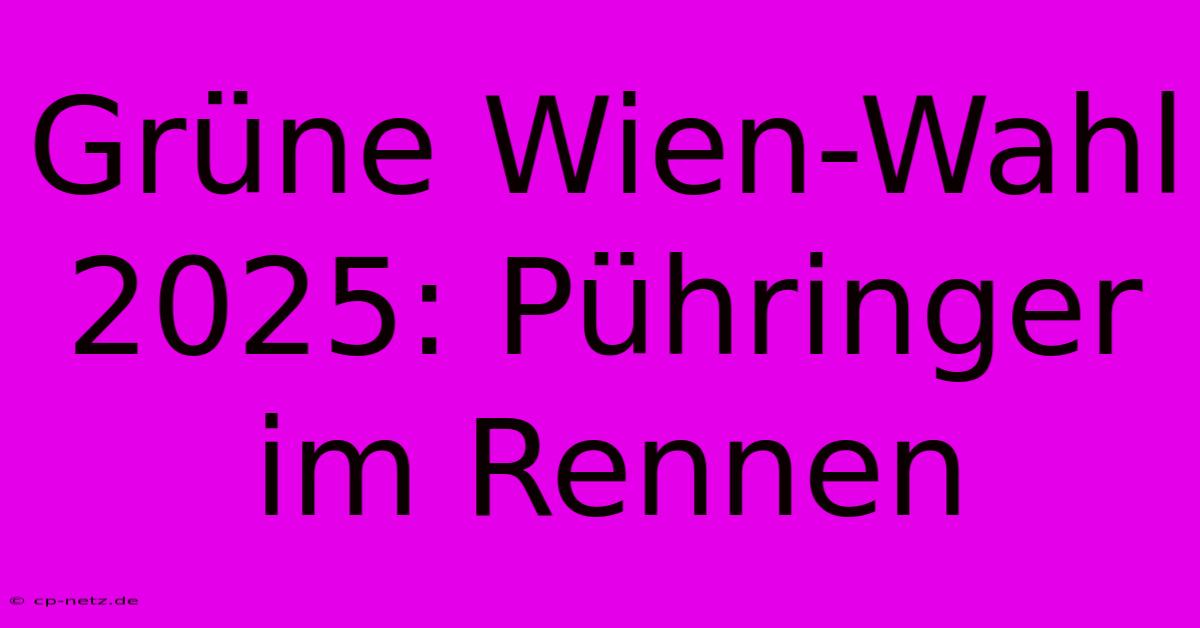 Grüne Wien-Wahl 2025: Pühringer Im Rennen