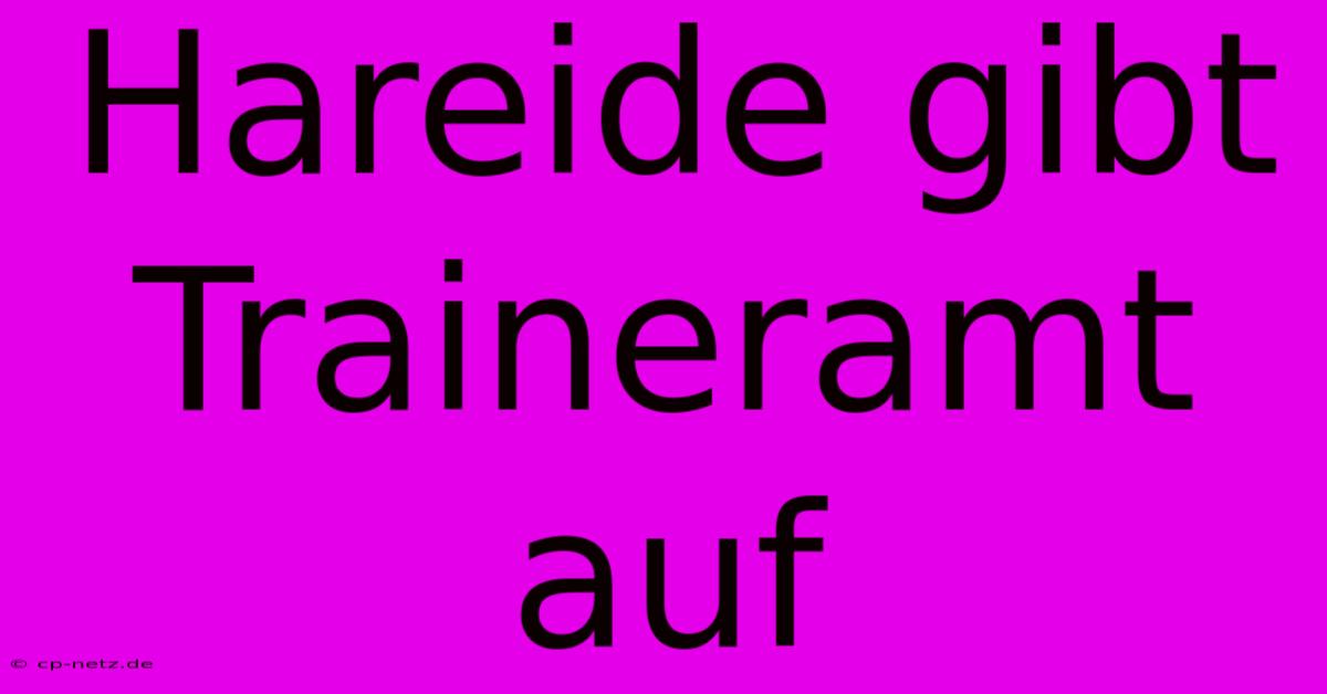 Hareide Gibt Traineramt Auf