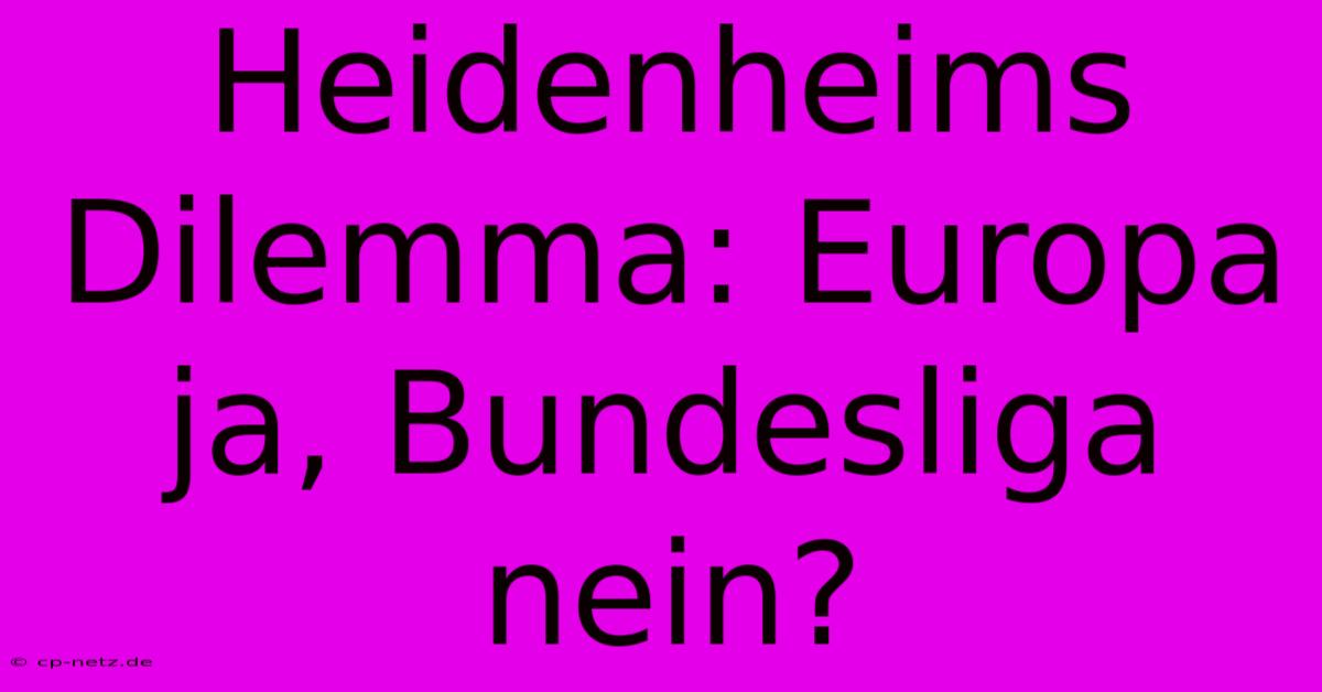 Heidenheims Dilemma: Europa Ja, Bundesliga Nein?