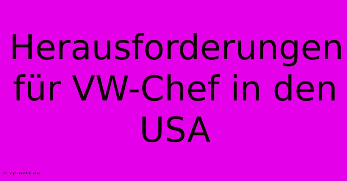 Herausforderungen Für VW-Chef In Den USA