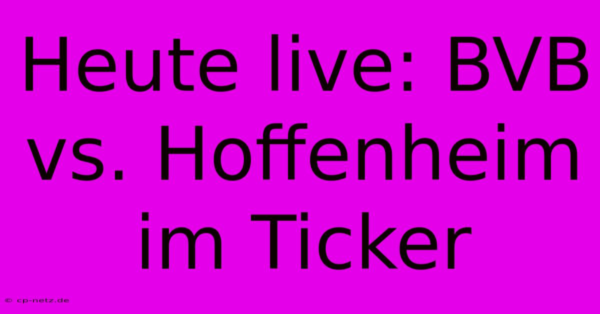 Heute Live: BVB Vs. Hoffenheim Im Ticker