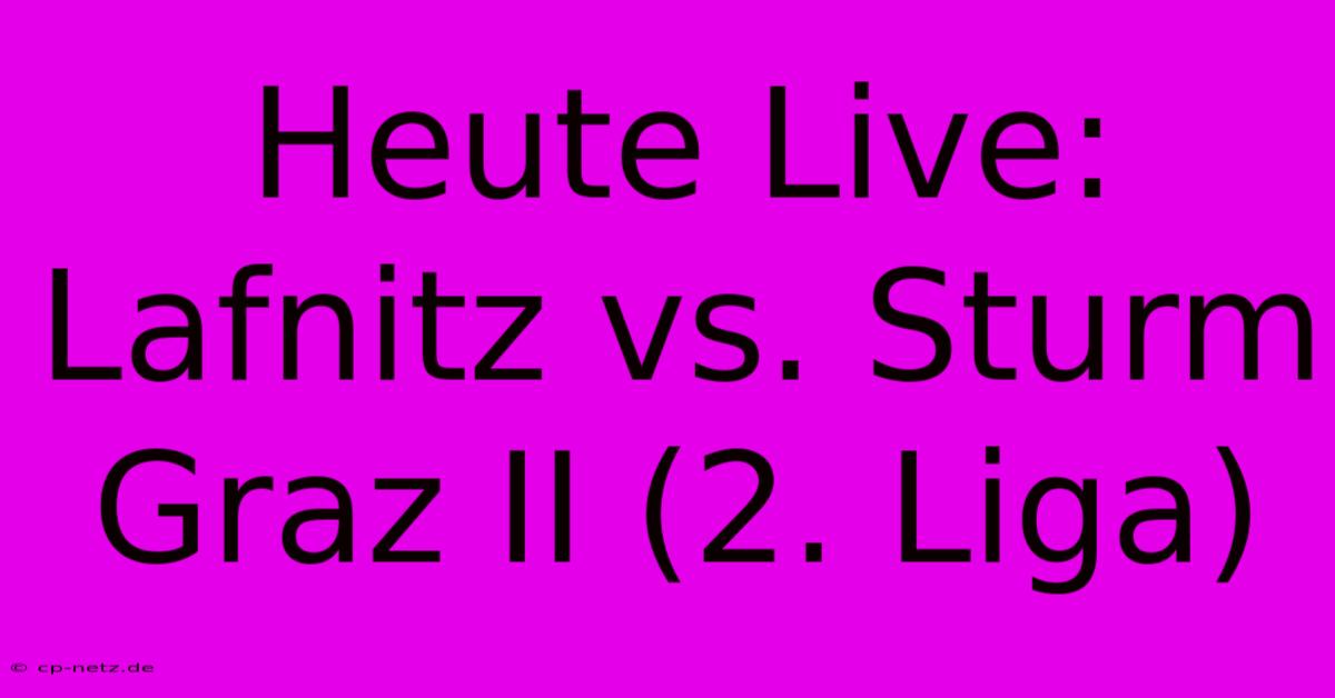 Heute Live: Lafnitz Vs. Sturm Graz II (2. Liga)