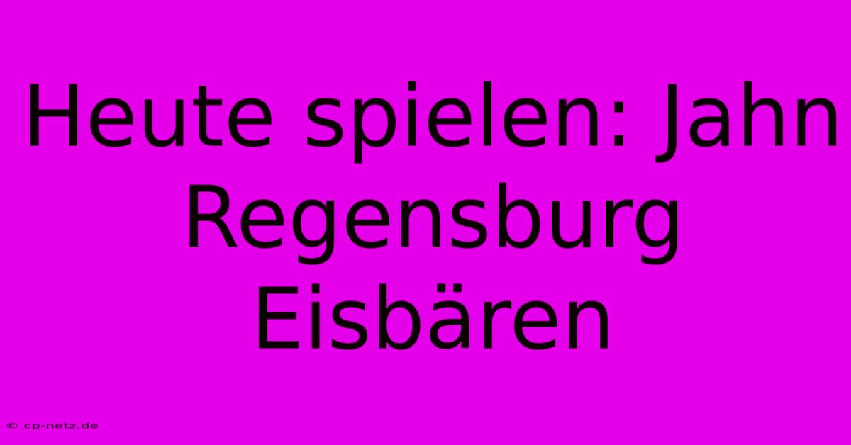 Heute Spielen: Jahn Regensburg Eisbären