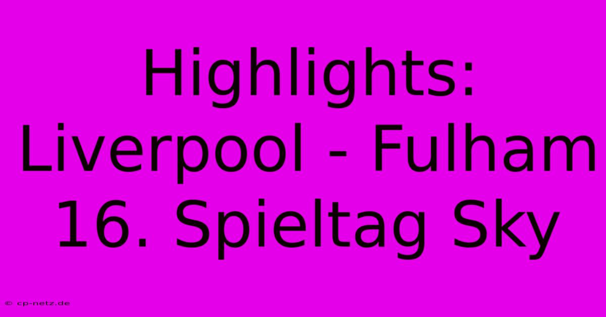 Highlights: Liverpool - Fulham 16. Spieltag Sky