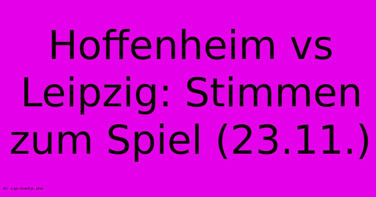 Hoffenheim Vs Leipzig: Stimmen Zum Spiel (23.11.)