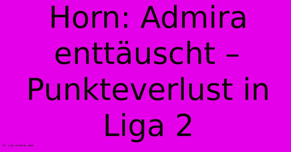 Horn: Admira Enttäuscht – Punkteverlust In Liga 2