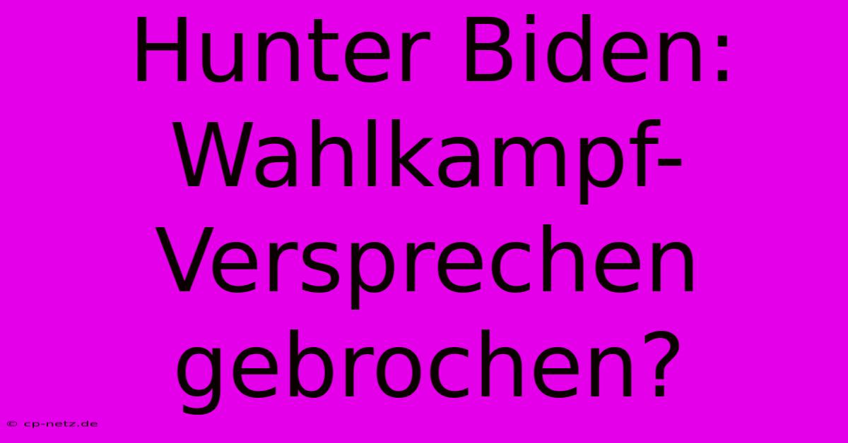 Hunter Biden:  Wahlkampf-Versprechen Gebrochen?