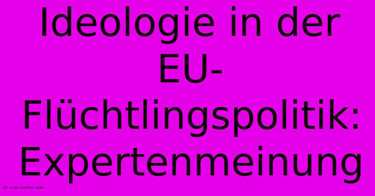 Ideologie In Der EU-Flüchtlingspolitik: Expertenmeinung