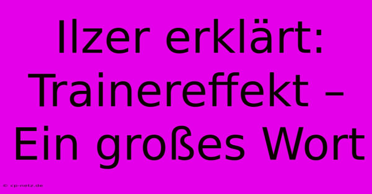 Ilzer Erklärt:  Trainereffekt – Ein Großes Wort