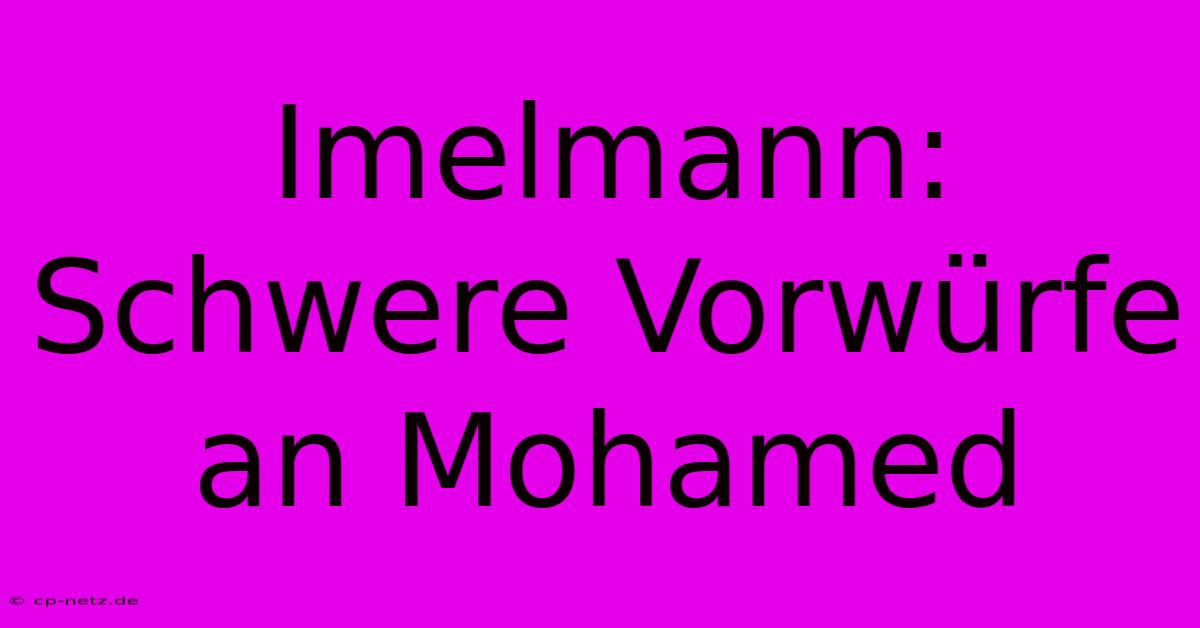 Imelmann:  Schwere Vorwürfe An Mohamed