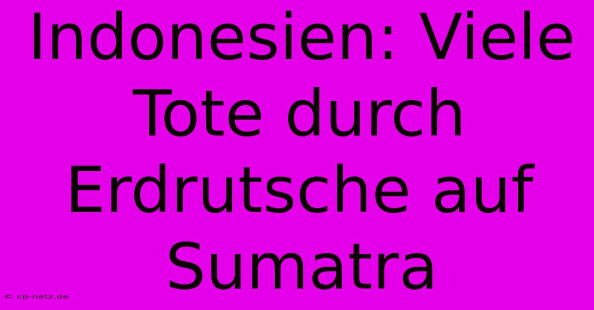 Indonesien: Viele Tote Durch Erdrutsche Auf Sumatra