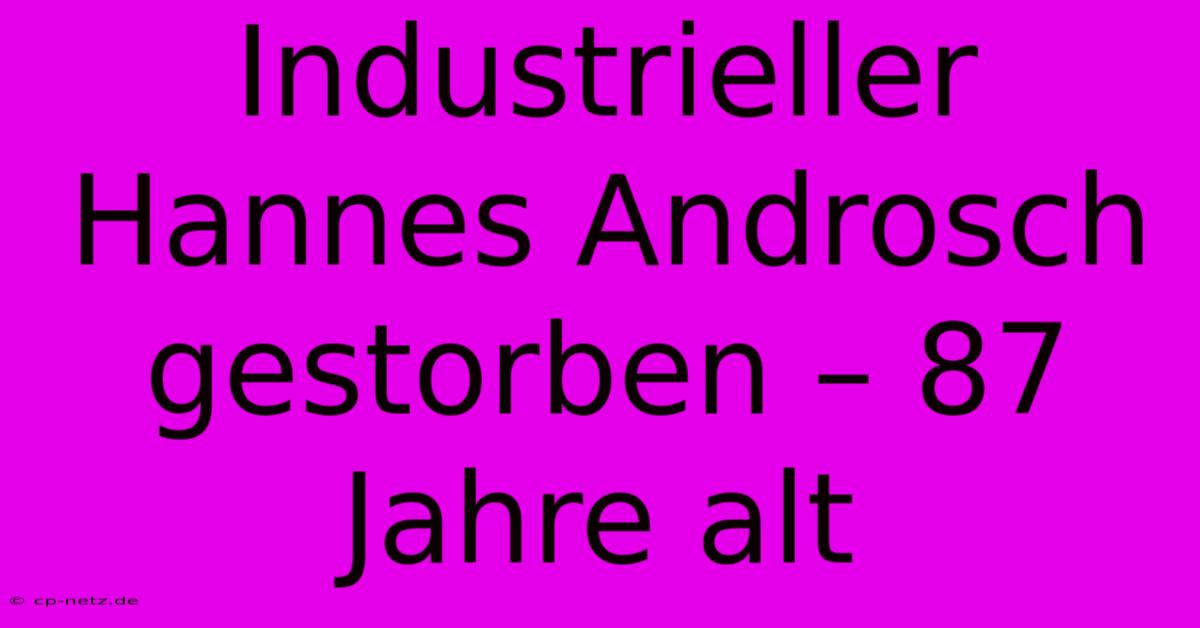 Industrieller Hannes Androsch Gestorben – 87 Jahre Alt