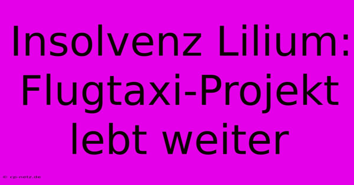 Insolvenz Lilium: Flugtaxi-Projekt Lebt Weiter