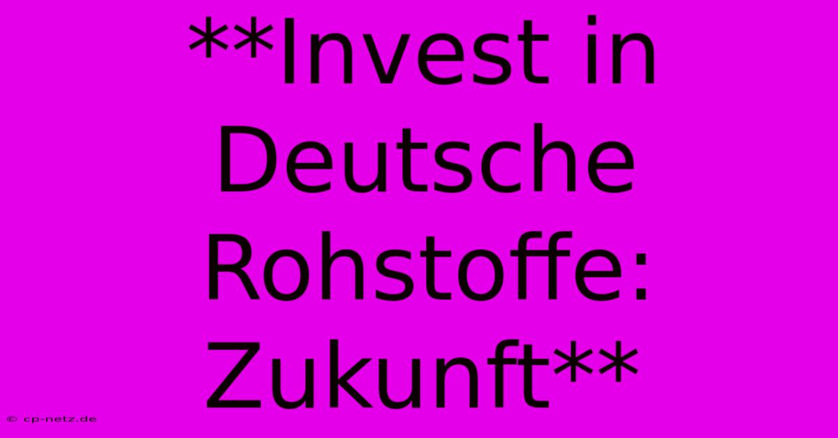 **Invest In Deutsche Rohstoffe: Zukunft**