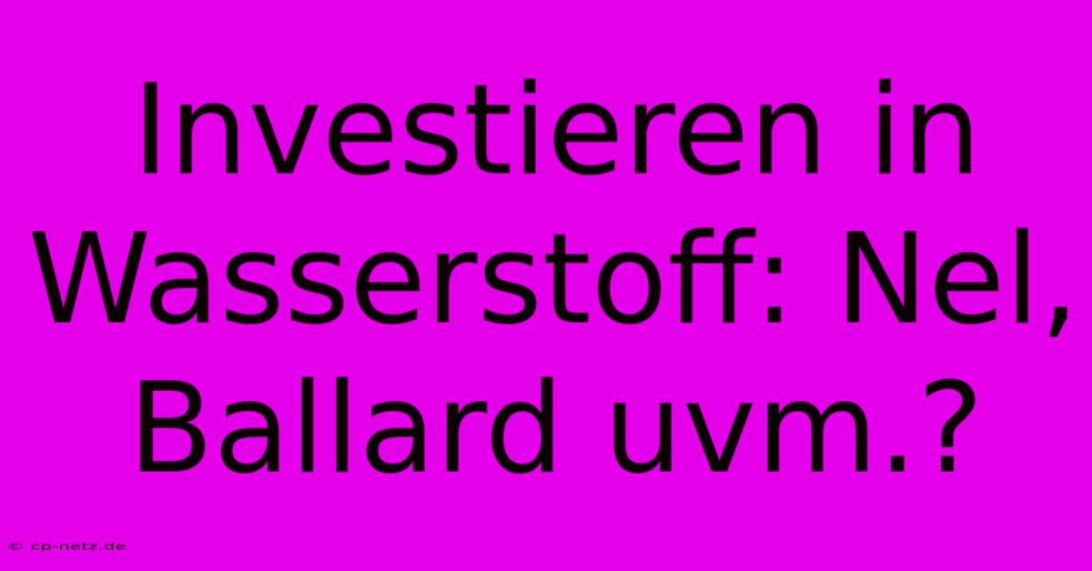 Investieren In Wasserstoff: Nel, Ballard Uvm.?