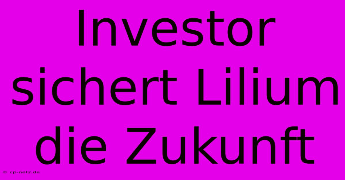 Investor Sichert Lilium Die Zukunft