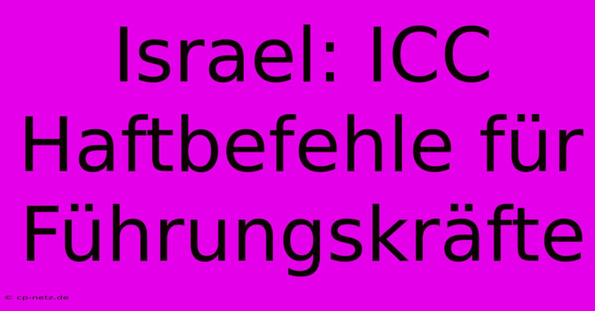 Israel: ICC Haftbefehle Für Führungskräfte