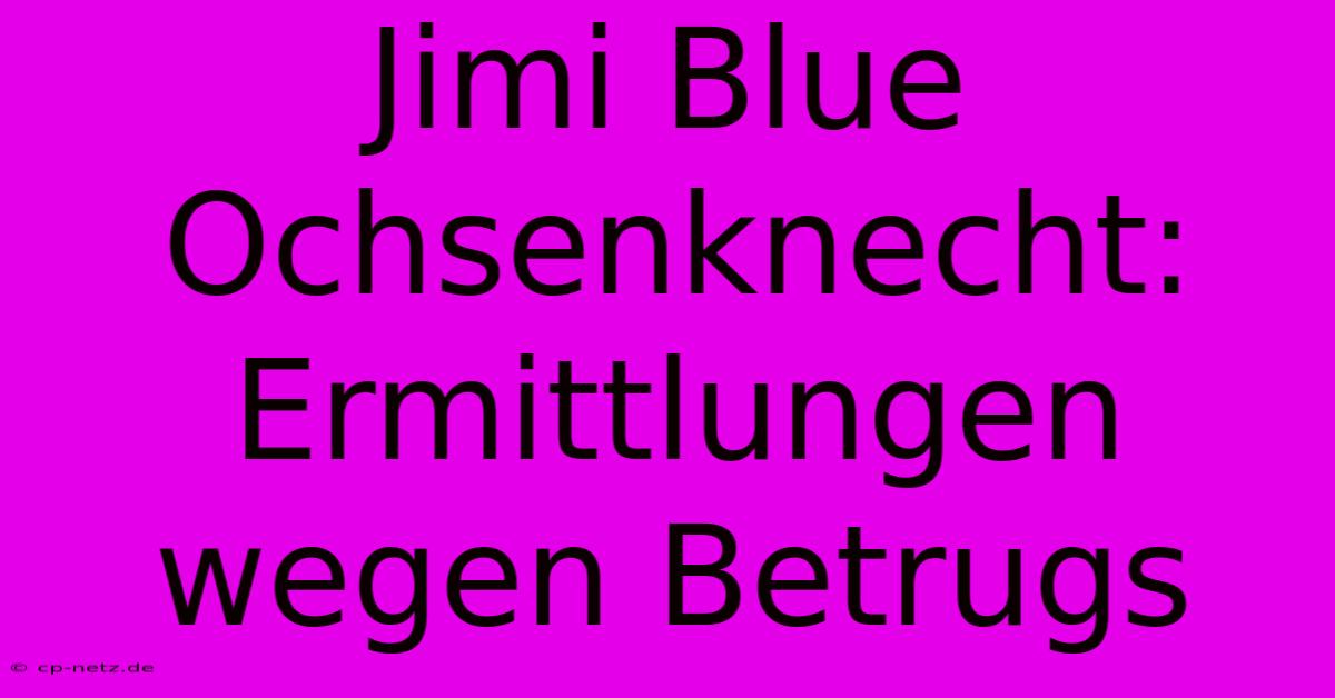 Jimi Blue Ochsenknecht: Ermittlungen Wegen Betrugs