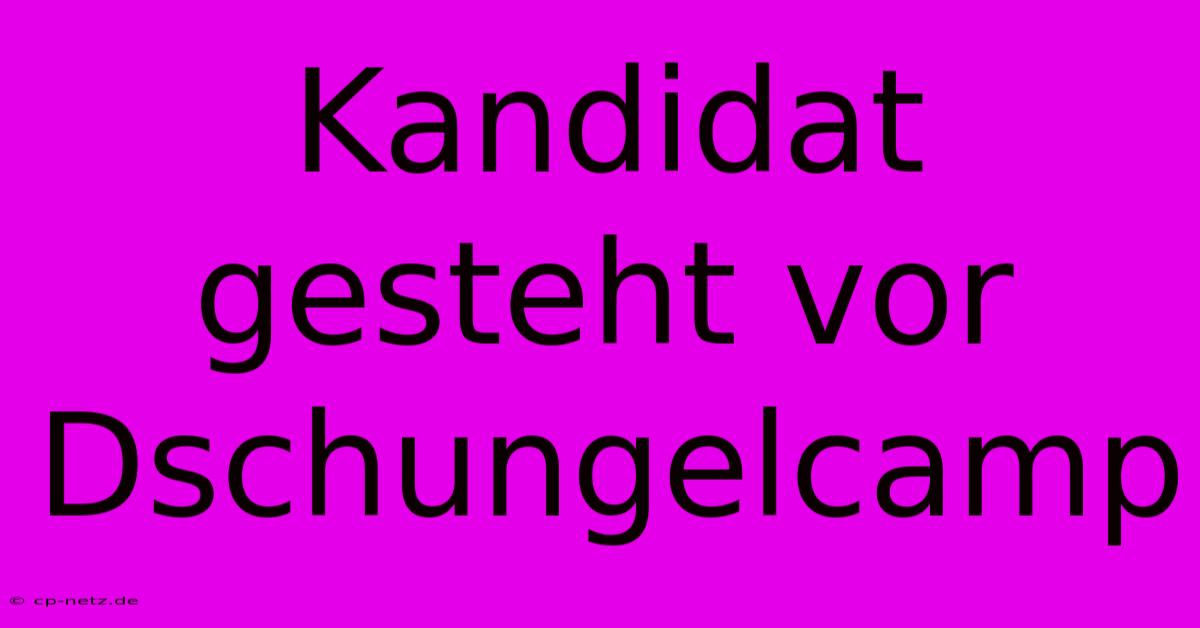 Kandidat Gesteht Vor Dschungelcamp