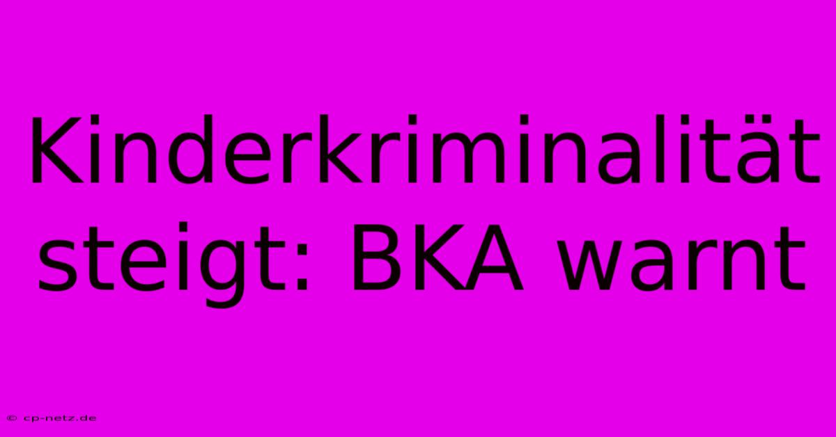 Kinderkriminalität Steigt: BKA Warnt