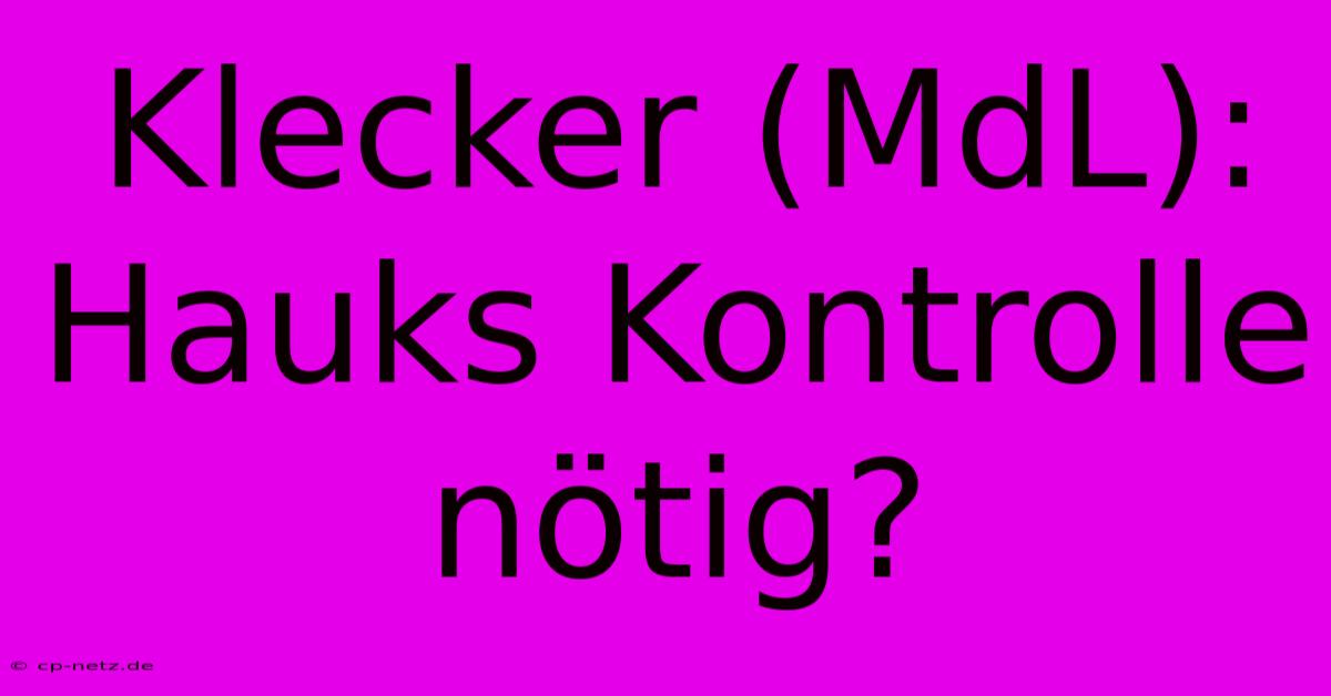 Klecker (MdL):  Hauks Kontrolle Nötig?